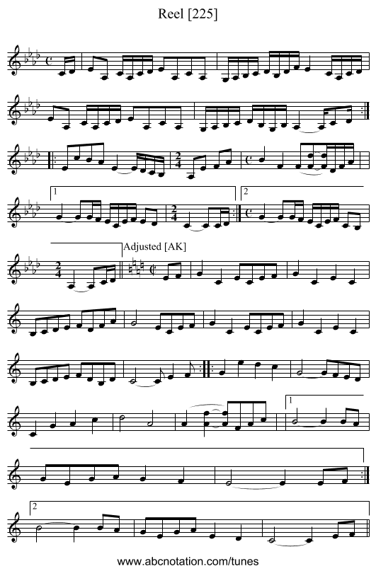 Reel [225] - staff notation
