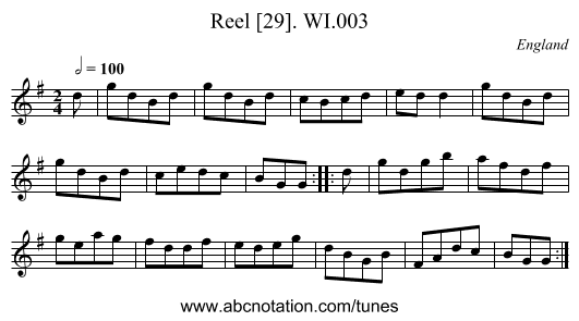 Reel [29]. WI.003 - staff notation