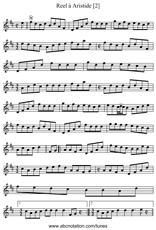 Reel à Aristide [2] - staff notation