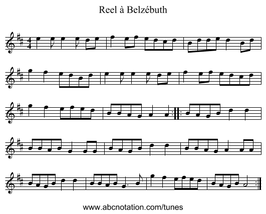 Reel à Belzébuth - staff notation