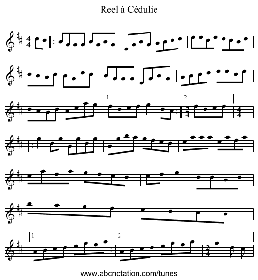 Reel à Cédulie - staff notation