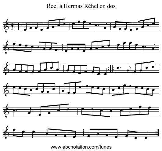Reel à Hermas Réhel en dos - staff notation