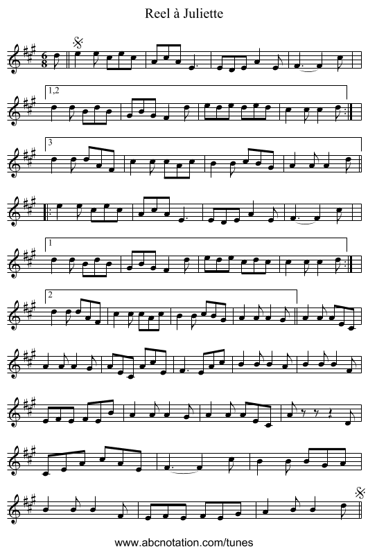 Reel à Juliette - staff notation