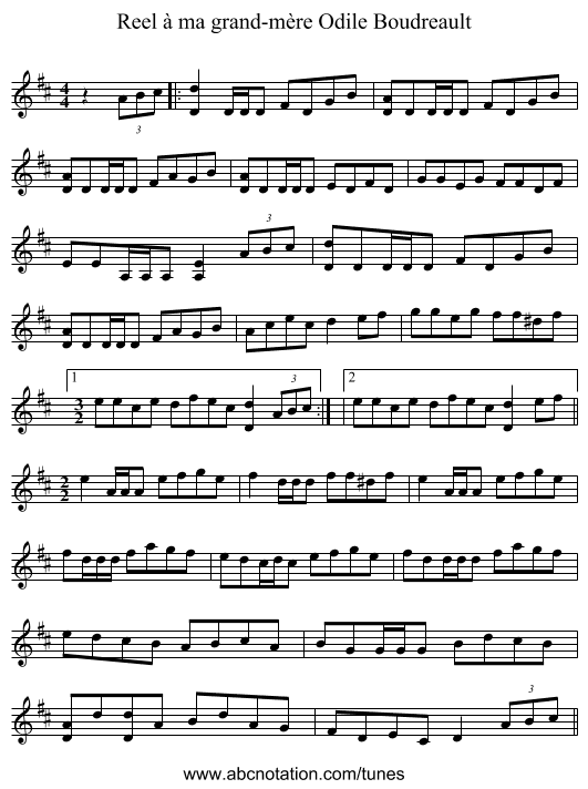 Reel à ma grand-mère Odile Boudreault - staff notation