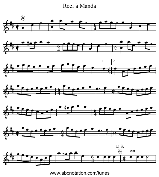 Reel à Manda - staff notation