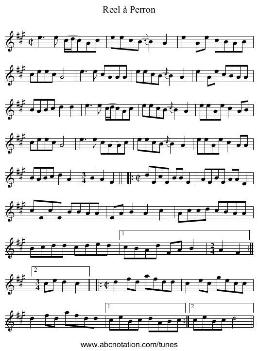 Reel à Perron - staff notation