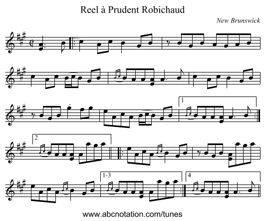 Reel à Prudent Robichaud - staff notation
