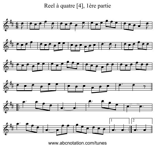 Reel à quatre [4], 1ère partie - staff notation