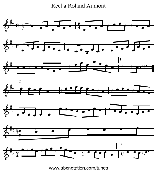 Reel à Roland Aumont - staff notation