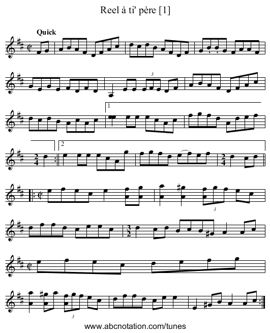 Reel à ti' père [1] - staff notation