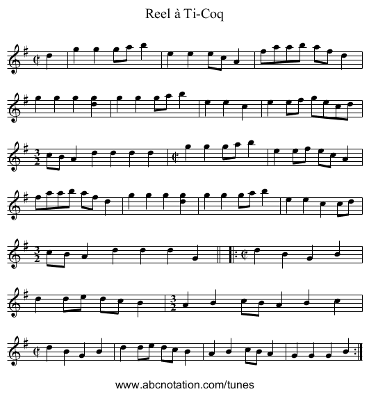 Reel à Ti-Coq - staff notation