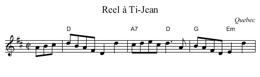 Reel &agrave; Ti-Jean - staff notation
