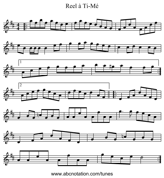 Reel à Ti-Mé - staff notation
