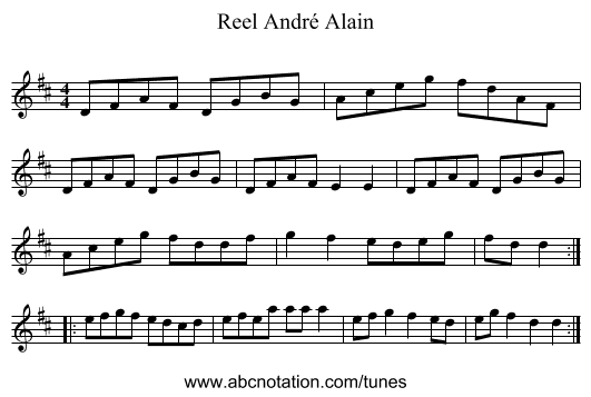 Reel André Alain - staff notation
