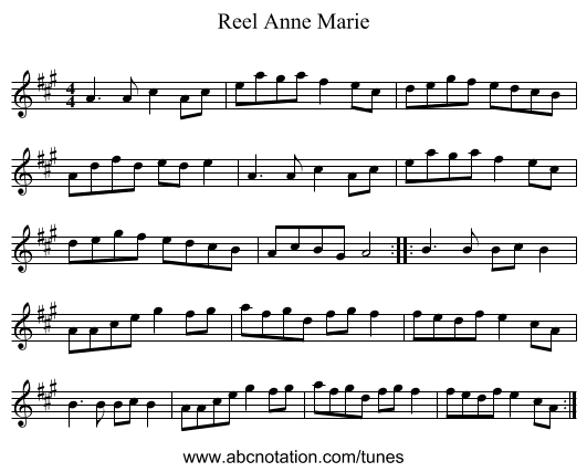 Reel Anne Marie - staff notation