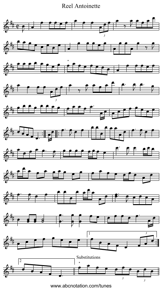 Reel Antoinette - staff notation