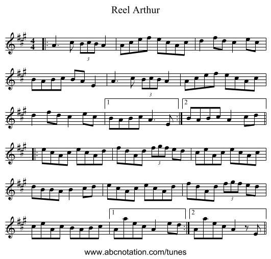 Reel Arthur - staff notation
