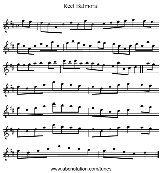 Reel Balmoral - staff notation
