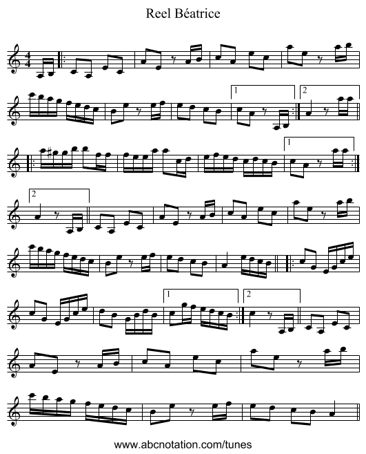 Reel Béatrice - staff notation