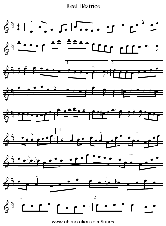 Reel Béatrice - staff notation