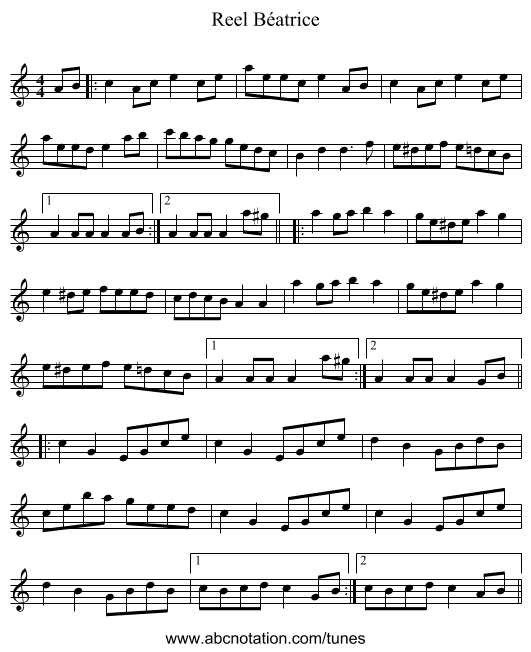 Reel Béatrice - staff notation