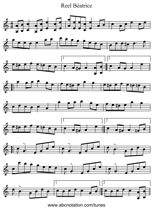Reel Béatrice - staff notation