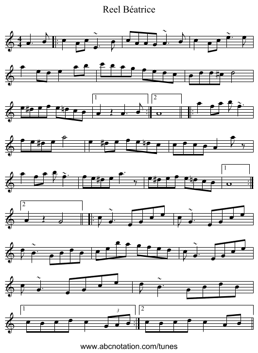Reel Béatrice - staff notation