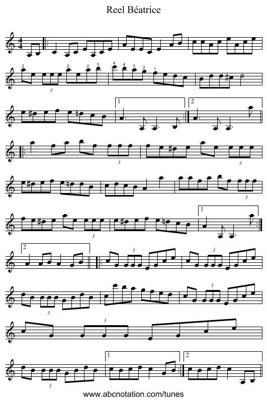 Reel Béatrice - staff notation