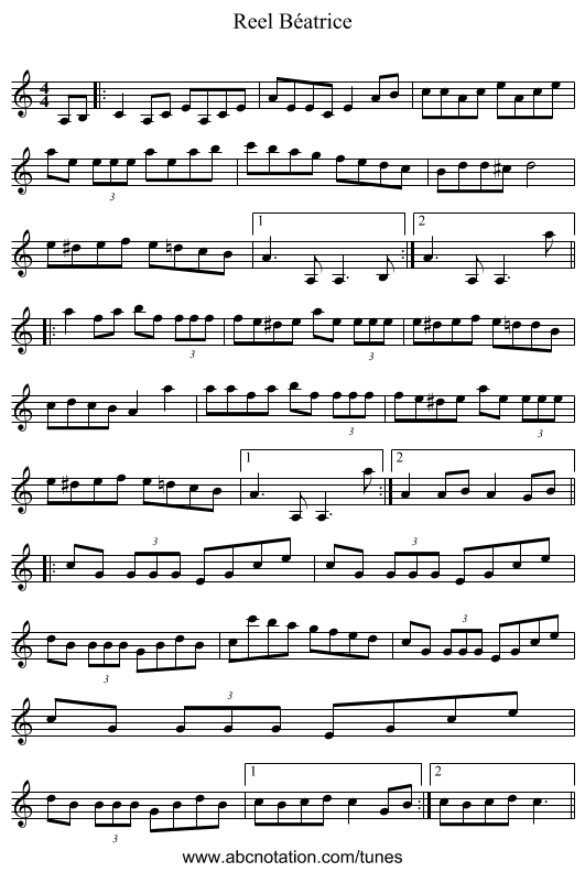 Reel Béatrice - staff notation