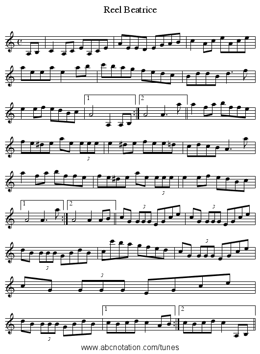 Reel Beatrice - staff notation