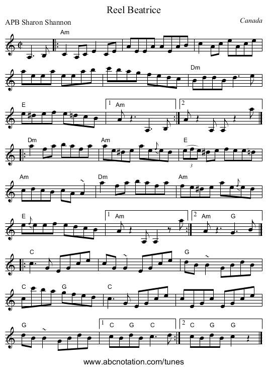 Reel Beatrice - staff notation