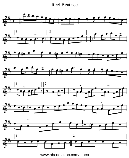 Reel Béatrice - staff notation