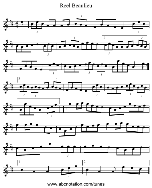 Reel Beaulieu - staff notation