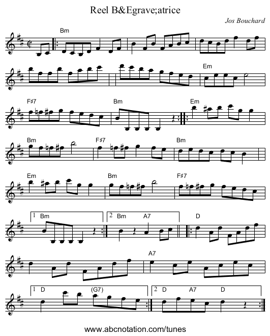 Reel B&Egrave;atrice - staff notation