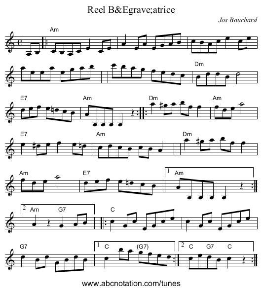 Reel BÈatrice - staff notation