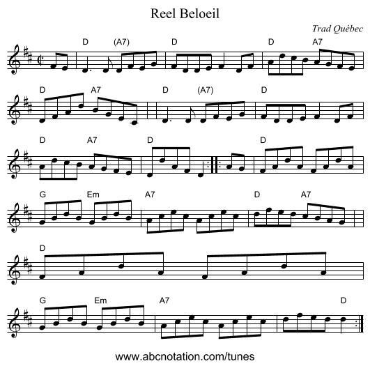 Reel Beloeil - staff notation
