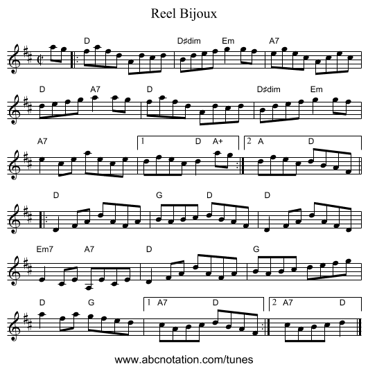 Reel Bijoux - staff notation