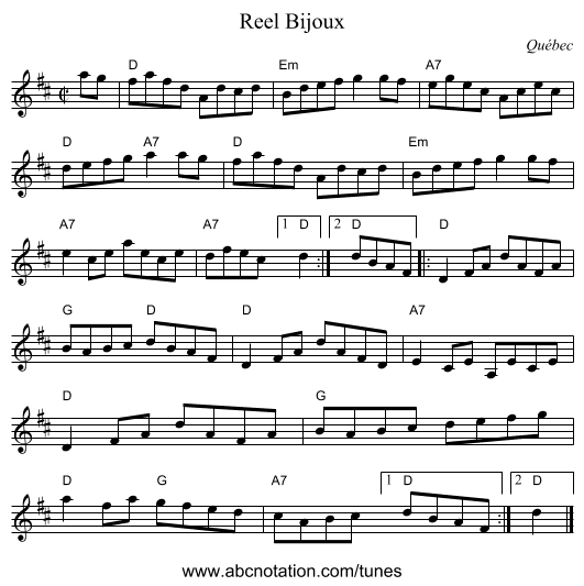 Reel Bijoux - staff notation