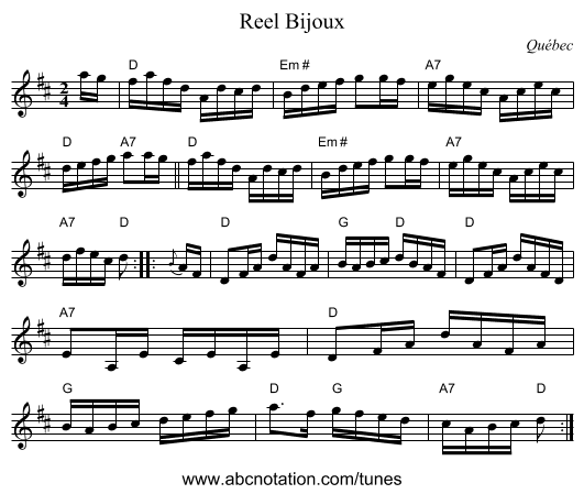 Reel Bijoux - staff notation