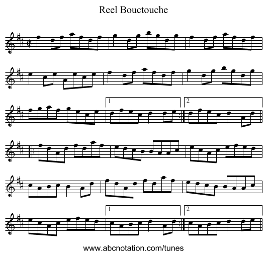 Reel Bouctouche - staff notation