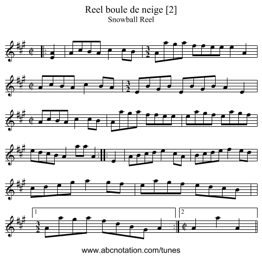 Reel boule de neige [2] - staff notation