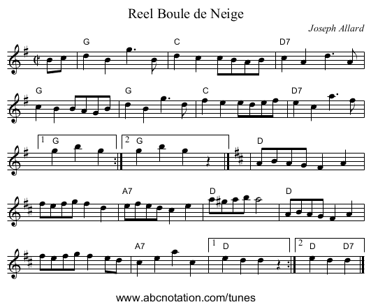 Reel Boule de Neige - staff notation