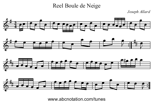 Reel Boule de Neige - staff notation