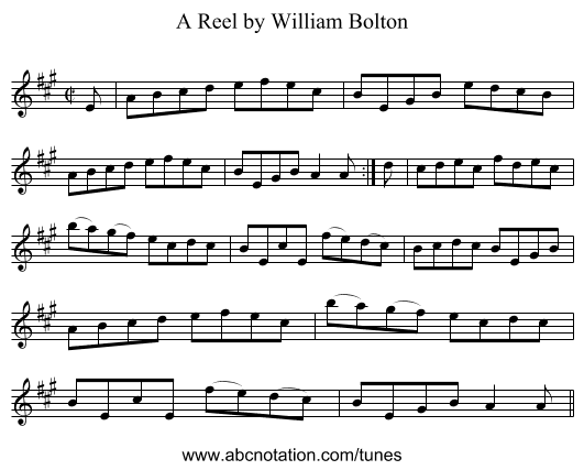 Reel by William Bolton, A - staff notation