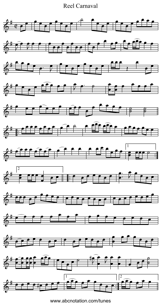 Reel Carnaval - staff notation