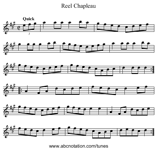 Reel Chapleau - staff notation