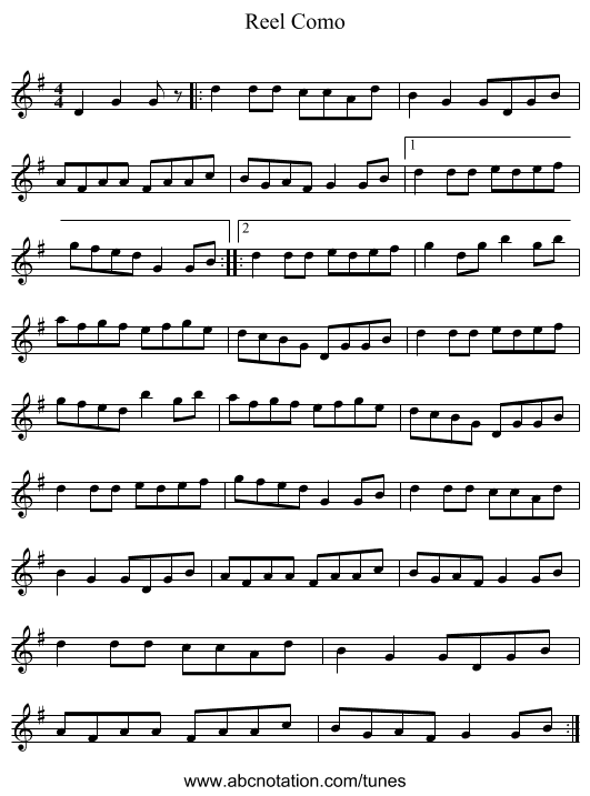 Reel Como - staff notation