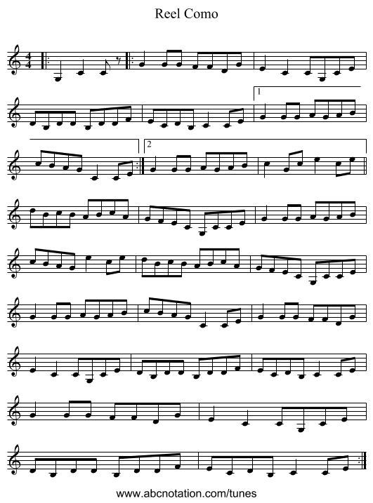 Reel Como - staff notation