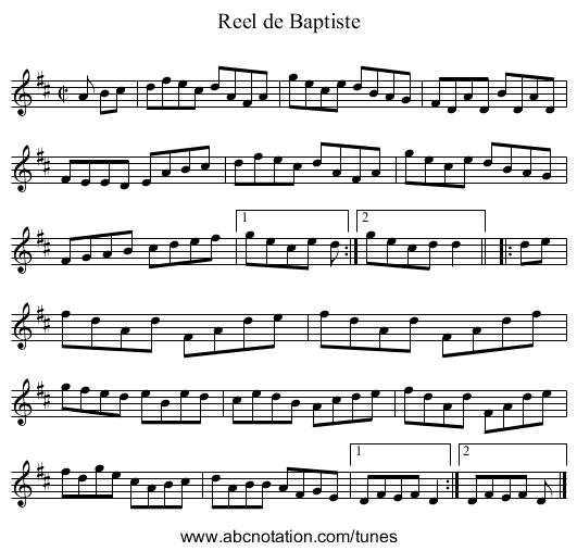 Reel de Baptiste - staff notation