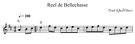Reel de Bellechasse - staff notation